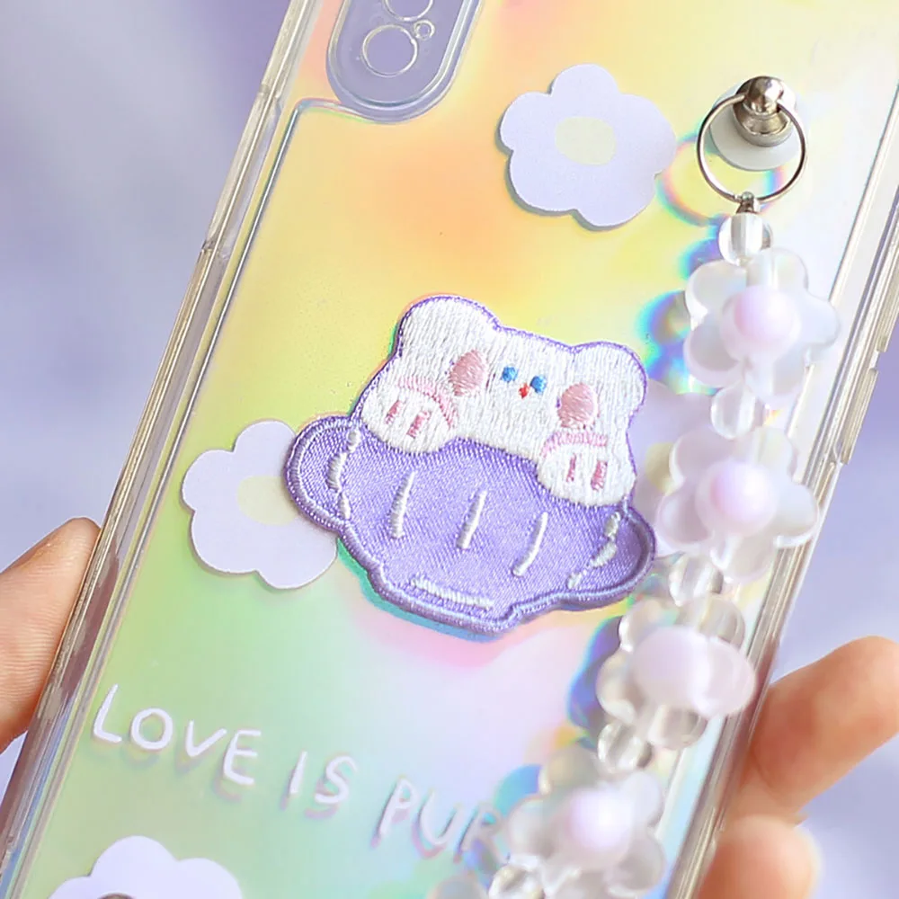 1 قطعة عصا على ملصقات التطريز الكرتون الأرنب الدب القط الكلب لطيف الحيوان حجم صغير التصحيح الخلفي لاصق