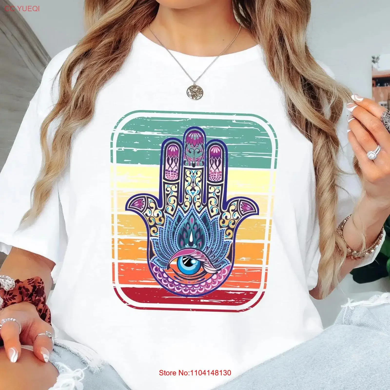 Hamsa T Shirt Hand Of Fatima Yoga Spiritual Balance Boho Vintage Retr vintage Washed Slightly Stylish Soft streetwear fashion