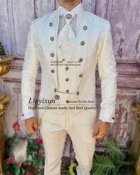 Fashion Jacquard Men Suits Gentleman stand collar Groom Tuxedos Cutomized Wedding Bridegroom Blazers Male trajes para hombre