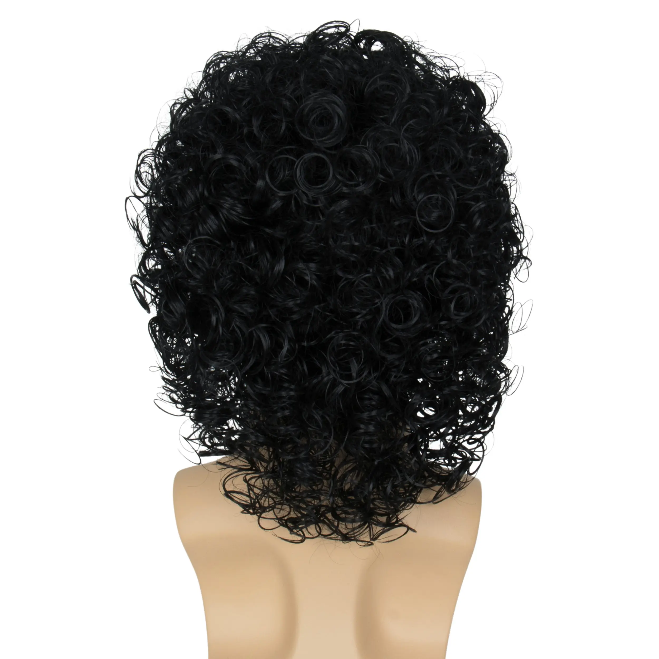 Miss U Hair Mens Wigs Jerry Curl Wig Short Black Curly Wig With Mustache 70s Rocker Mullet Halloween Costume Wig