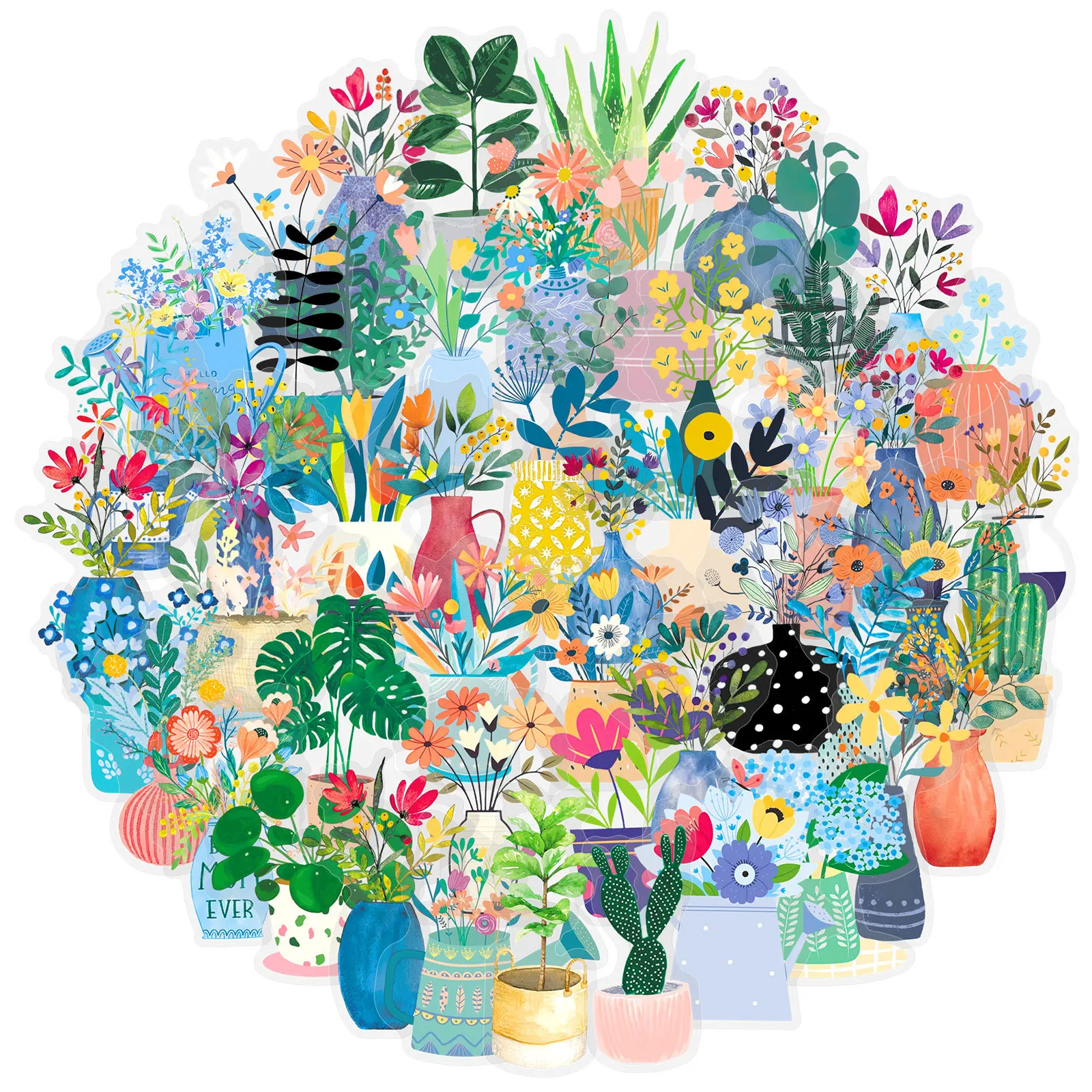 50 Uds maceta de dibujos animados impermeable transparente maceta pegatinas de plantas decoración cuaderno móvil maleta para guitarra juguetes de grafiti