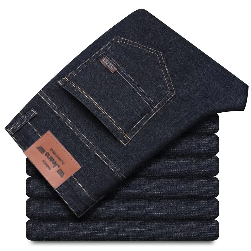 Pantalones vaqueros finos de algodón elástico para hombre, moda azul cielo, cómodos pantalones informales rectos de negocios, ropa masculina de marca, verano