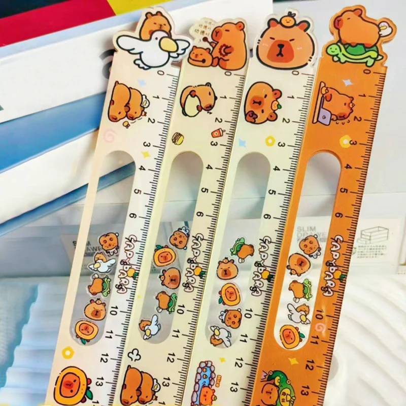 1PC 15cm High Beauty Drawing Ruler Cute Cartoon Capibala Students Learn Stationery Tools Acrylic Rocker Ruler