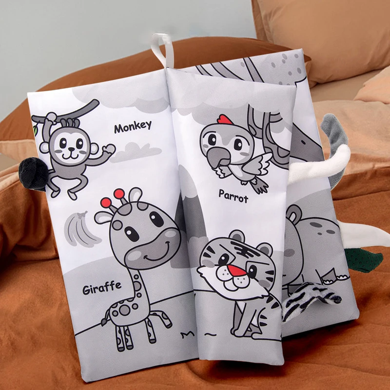 Baby Cute Animal 3D Tail Cloth Book Baby Press Bb Apparatus Black and White Cloth Book Puzzle Enlightenment Teaching Aids Gift