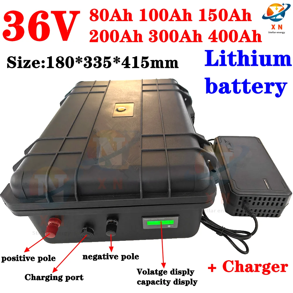 

200Ah 36V 100Ah 300Ah 36V 400Ah lithium ion battery BMS for 4000W 2000w tricycle scooter boat Solar energy EV +10A charger