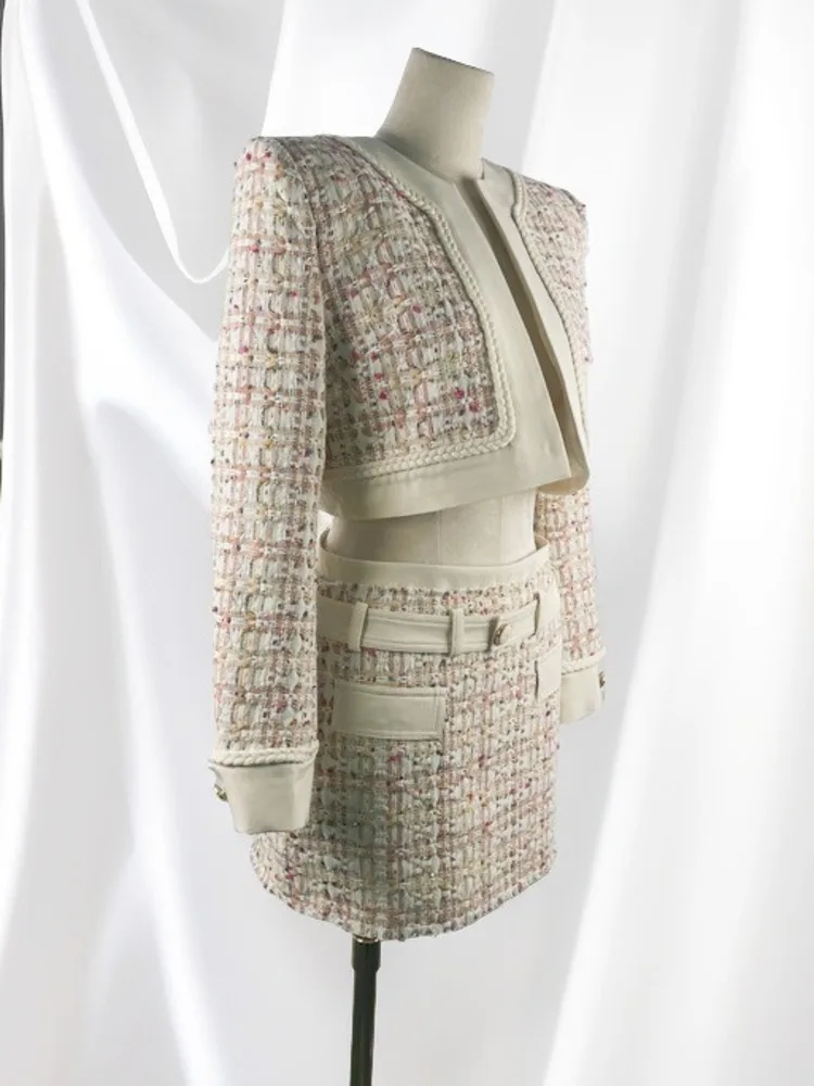 XSuffen-Cardigan en tweed à fleurs tridimensionnelles pour femmes, manteaux patchwork, jupe trapèze haute, ensemble pour femmes, automne, hiver, nouveau, XF2881, 2024