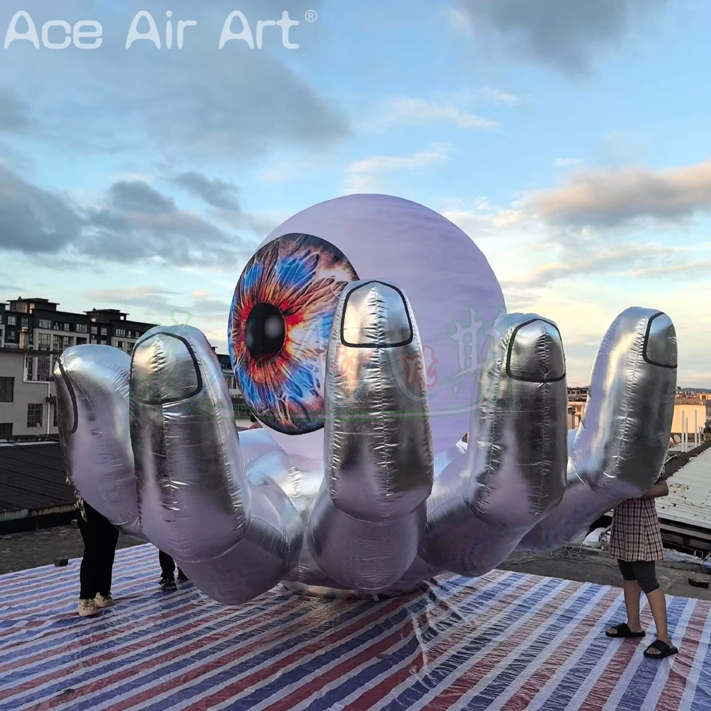 Mains gonflables avec boule à œil tenant, modèle de doigts gonflables pour décoration de spectacle de fête sur scène d'halloween