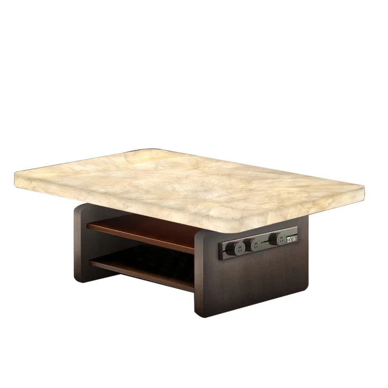 Wabi Sand wind luminous jade coffee table square luxury stone small apartment living room can be