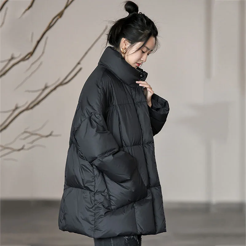 Neue Herbst-Winter-Damenjacke, Leichte Daunenjacke in Übergröße, Weißer Entendaunen-Mantel, Locker Geschnitten, Warm, Lässig, Dreiviertelärmel, Oberbekleidung