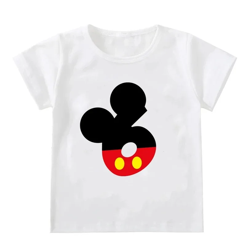 Nuevas camisetas de cumpleaños de Mickey Mouse para niños y niñas, camiseta de manga corta, talla 1, 2, 3, 4, 5, 6, 7, 8, 9, ropa de fiesta para