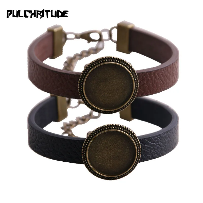 1szt PU Bangles Base Setting Cuff Blank Trays Brazel Fit 18mm Glass Cameo Dome Cabochon DIY Bransoletka Biżuteria P6712