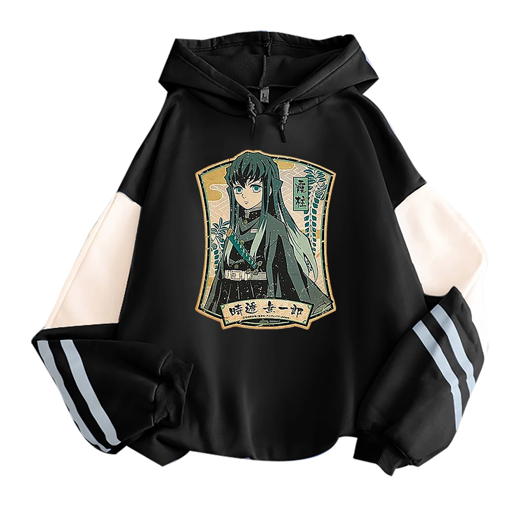 Anime Demon Slayer Muichiro Tokito Hoodies Sweatshirts Women Men Long Sleeves Fleece Streetwear Teenager Cartoon Hooded Tops