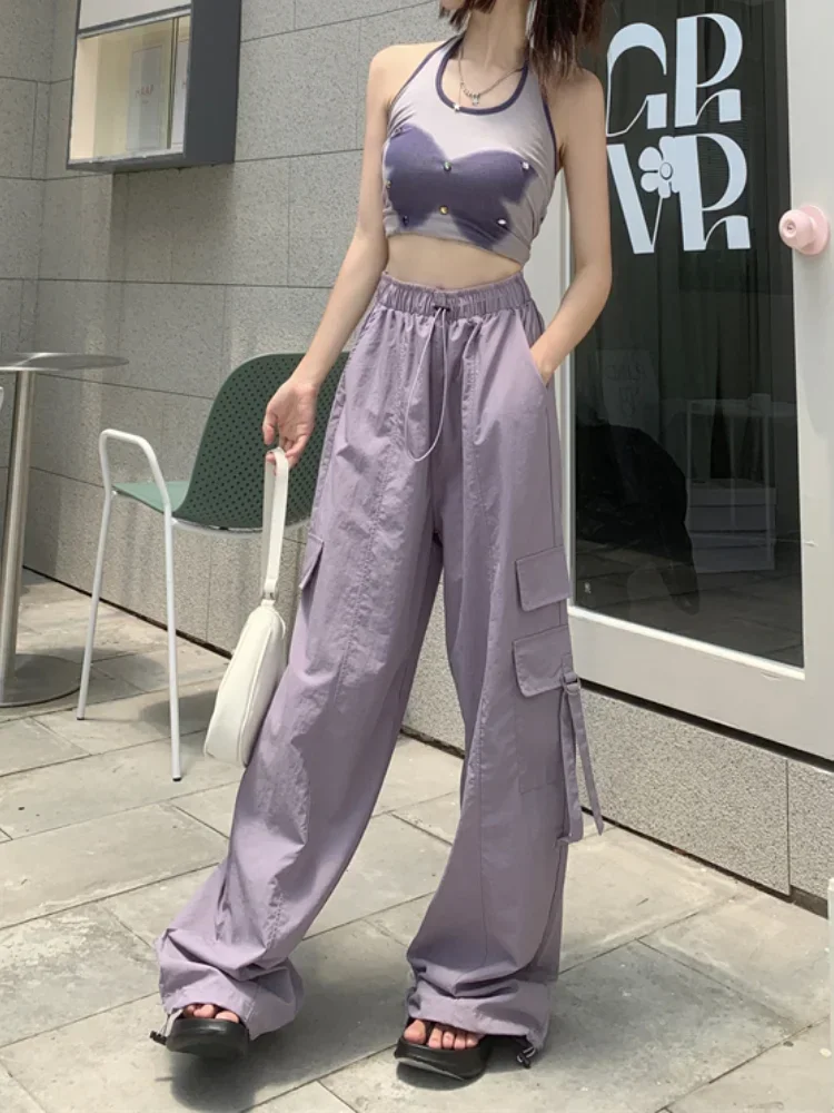 

2025 шикарные брюки с прямыми карманами Harajuku Y2k Pantalon Femme, уличная одежда, брюки-карго, женские модные повседневные брюки с высокой талией