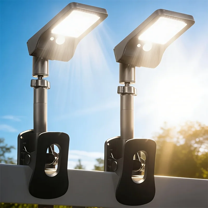 2-Pack Clip-On 60LED Solar Lights, 2 Adjustable Installation Modes, Solar Powered No Wiring Needed, 1500Mah Battery, Motion Sensor Auto On, for Yard, Fence, Balcony, Railing & Garage Lighting, Perfect Gift for Housewarming & Yard Renovation