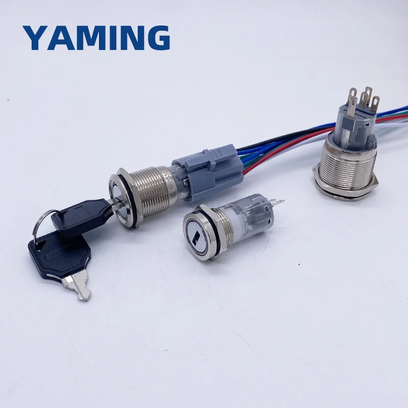 16/19/22mm With Key 2/3 Position Metal Rotary Button Switch Self-locking Retaining Type Selector LED NO/NC