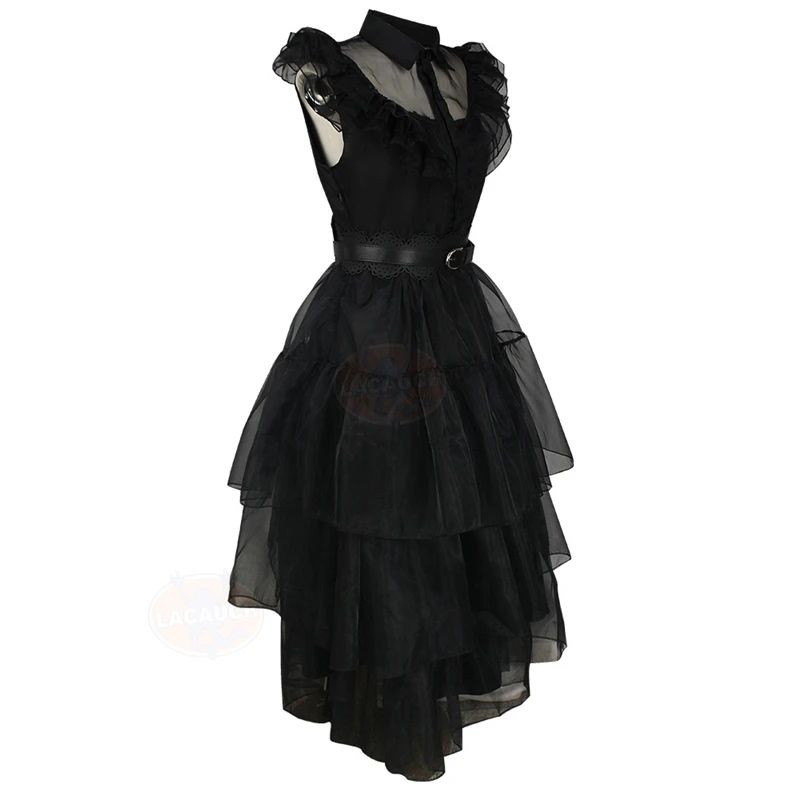 Cosplay Wednesday Addams Dress Wig Wednesday Addam Cosplay Costume Adult Kid Black Long Skirt Gothic Prom Dress Party Girl Women