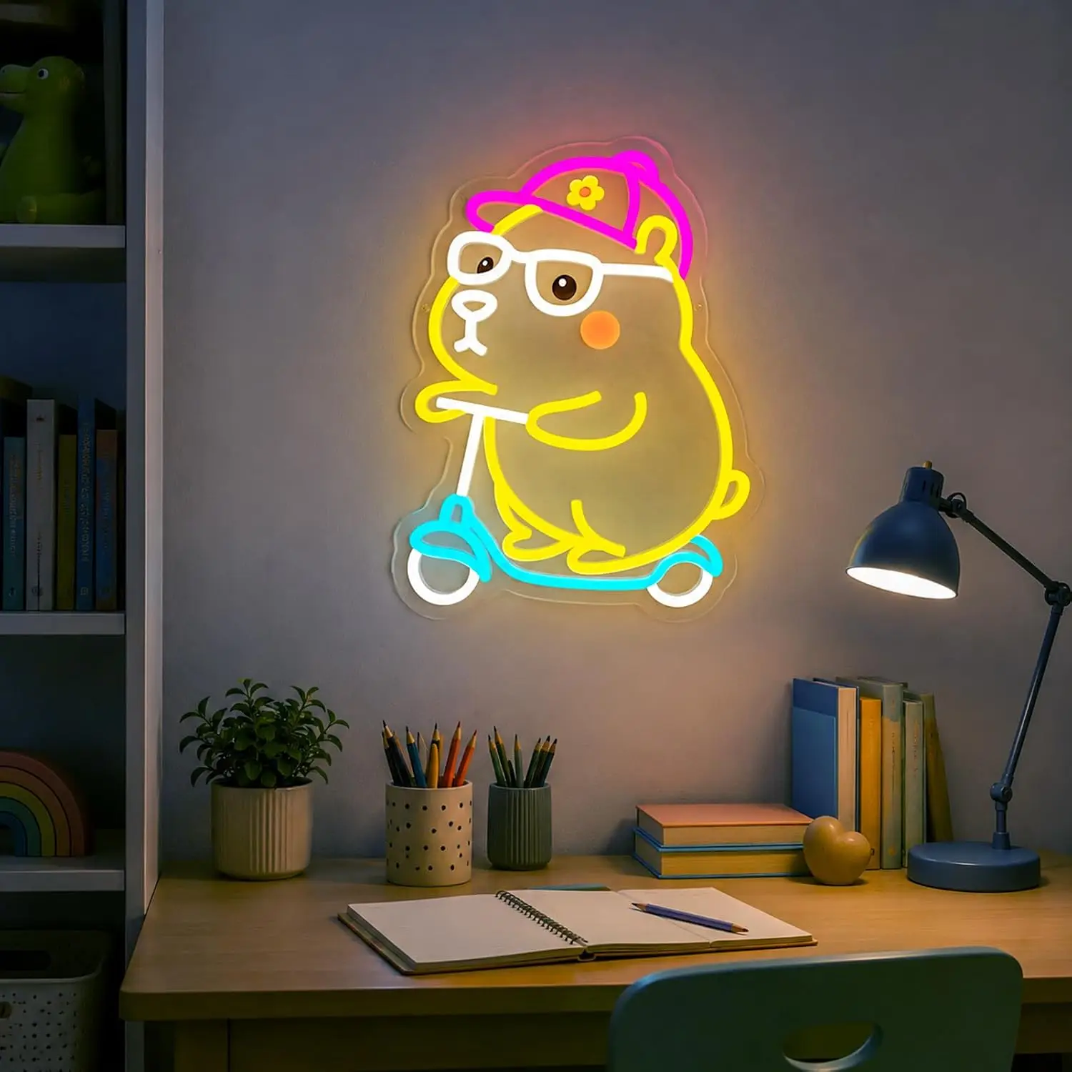 Capybara Riding Scooter LED Neon Sign USB Neon Light For Bedroom Study Room Playroom Cute Animal Home Wall Decor Birthday Gift