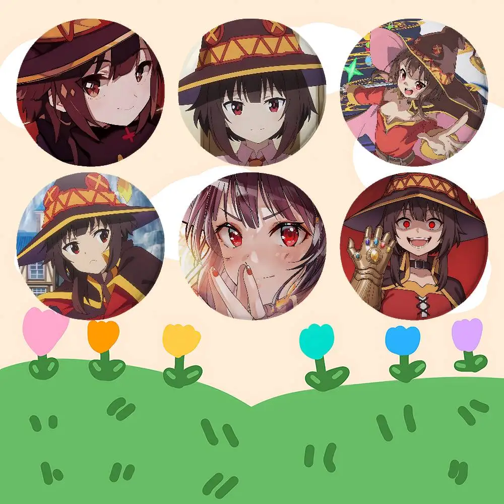 Cartoon Megumin Badges Peripheral Lapel Pins Tinplate Round Brooch For Shoulder Bag Accessories Souvenir Gifts