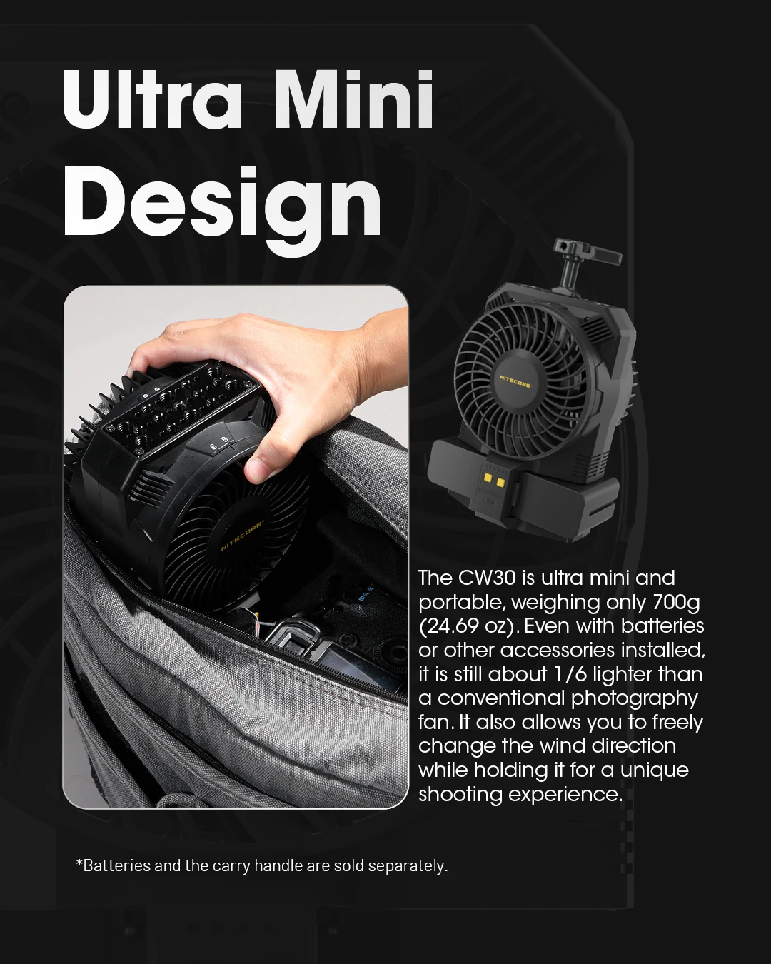 NITECORE CW30 Mini Fan fotografii CineWind dmuchawa powietrza dmuchawa wentylatora bez sznurków na scenę krótki film ślubny silny wiatr