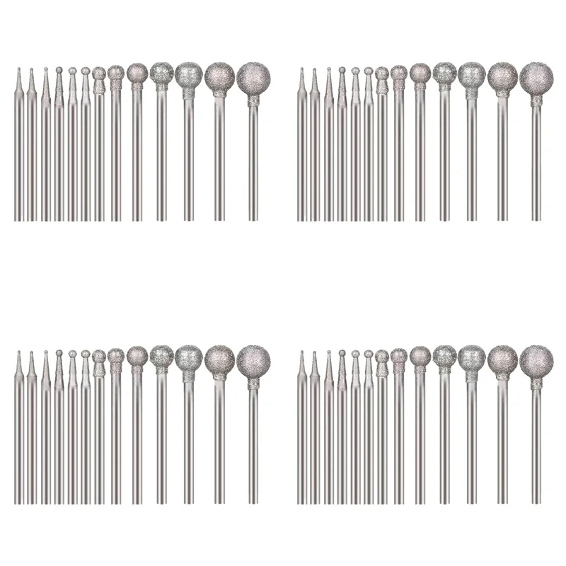 

BAAJ-52 Pcs Ball Shape Diamond Burr Diamond Mounted Grinding Burs Stone Carving Set With 3/32 Inch Mandrel For Rotary Tools