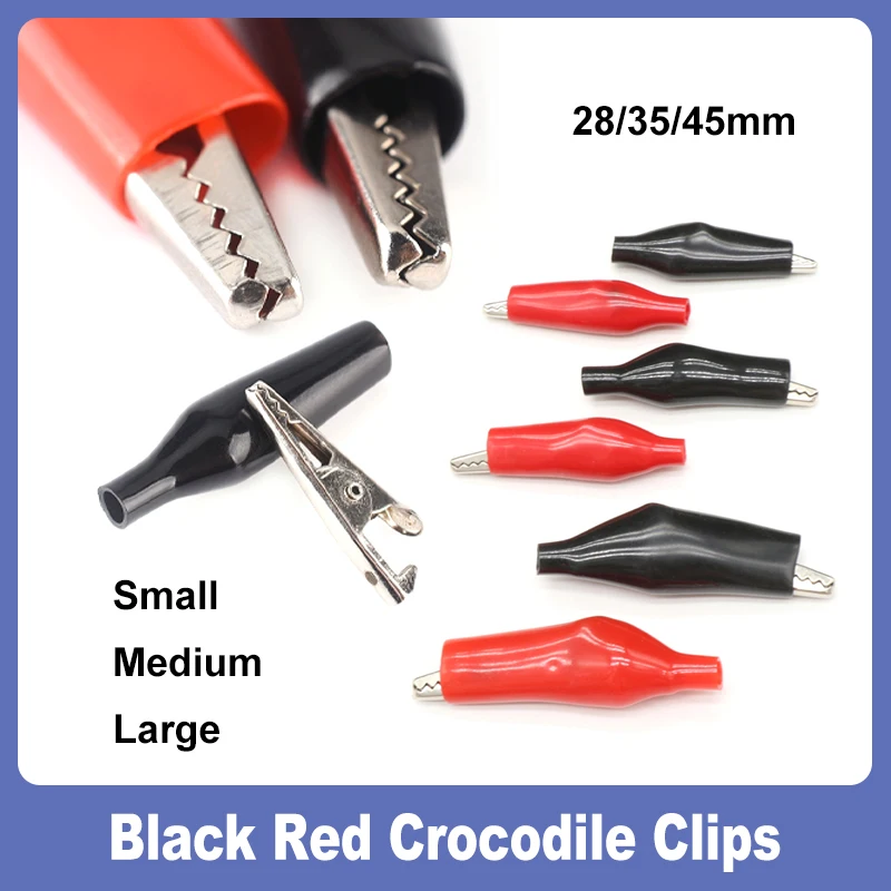 

10/20Pcs Crocodile Clip 28/35/45mm Black Red Soft Plastic Coated Testing Probe Small Alligator Test Clips for Car Auto Battery
