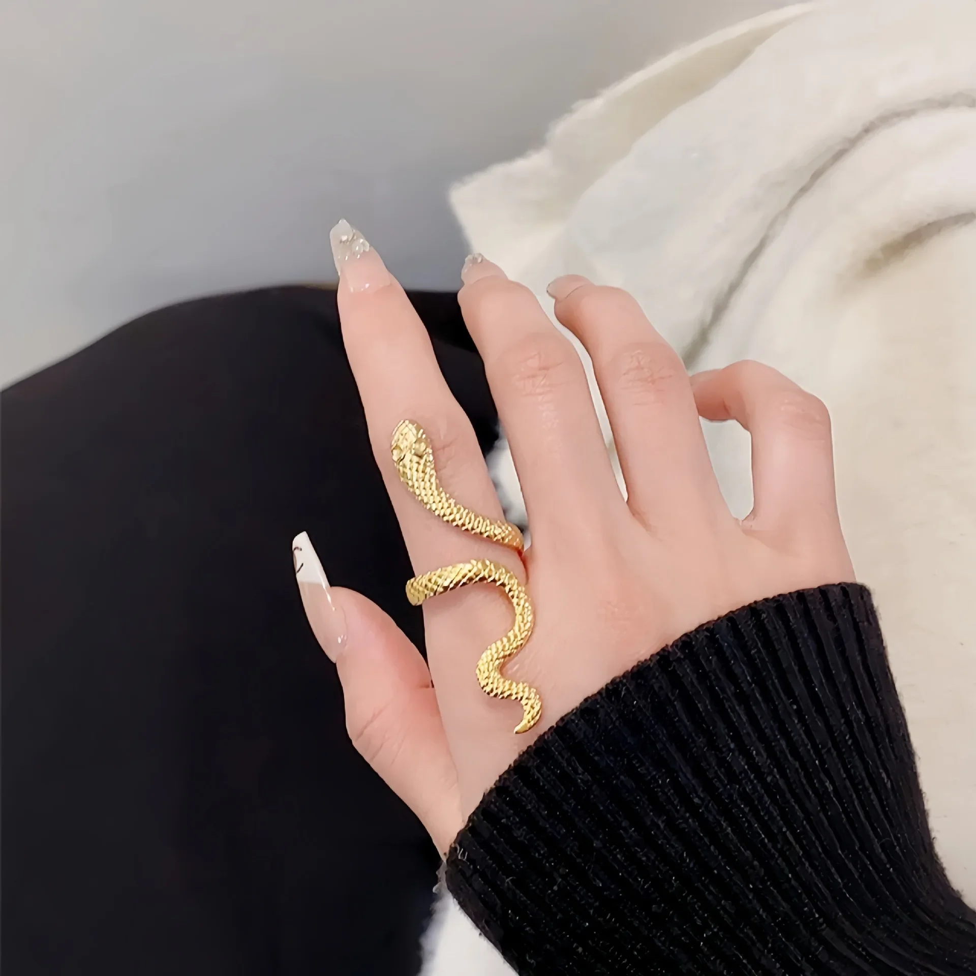 티타늄 스틸 뱀 반지, 조절 가능한 오픈 마우스 니치 링, 스테인레스 스틸 손가락 도매, 독특한 과장 패션