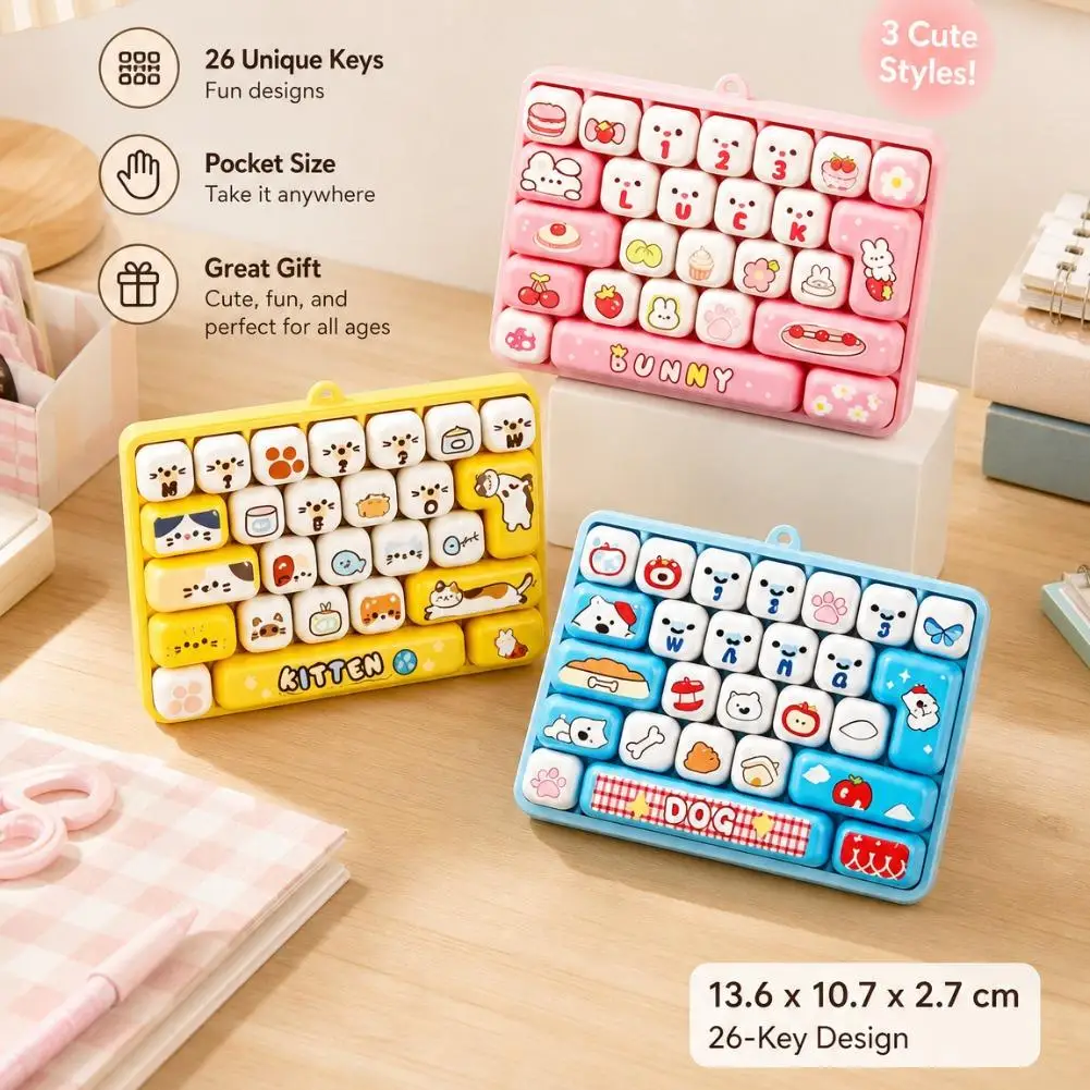 Fidget Keyboard Toy Mini 26-Key Stress Relief Plastic Clicky Keychain Cute Animal Backpack Pendant For Office Workers