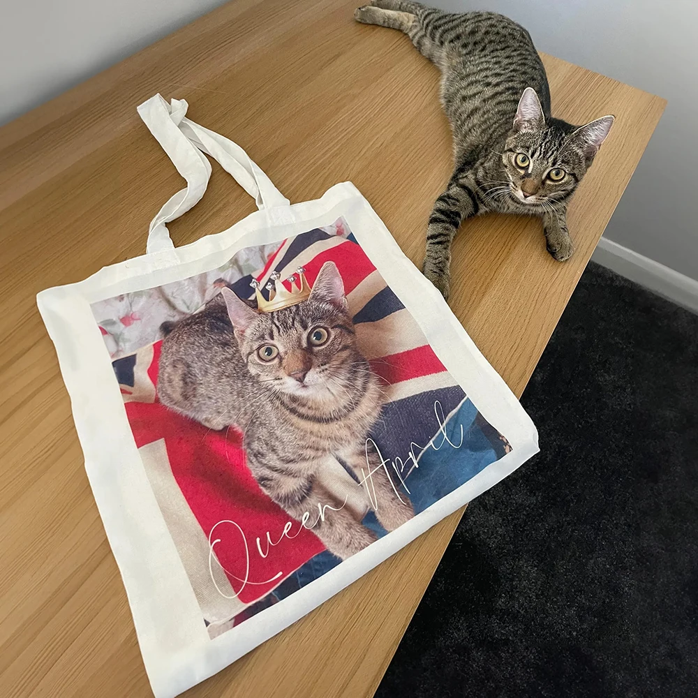 

Custom Pet Portrait Canvas Bag Personalized Pet Photo Tote Eco-friendly Reusable Durable Cute Stylish Women's Bag for Beach Trip