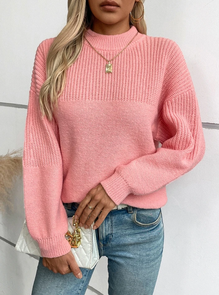 

Solid color semi high neck pullover casual loose sweater fashionable casual 2024 autumn new women's clothing in stock