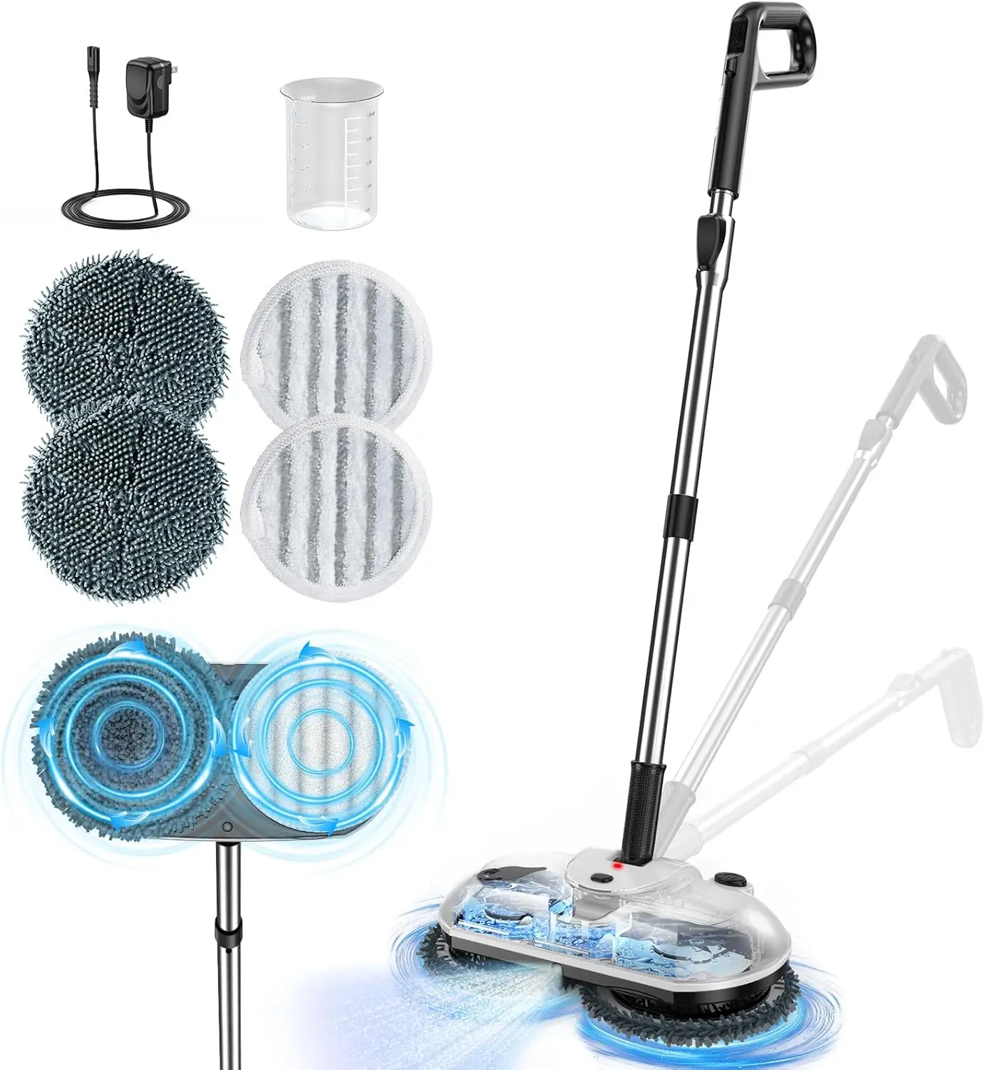 

Cordless Electric Spin Mop with Water Spray, Powerful Quiet Floor Cleaner for Waxing, White