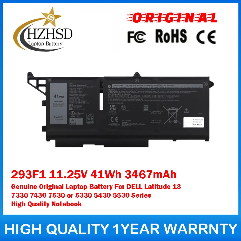293F1 11.25V 41Wh 3467mAh Genuine Original Laptop Battery For DELL Latitude 13 7330 7430 7530 5330 5430 5530 Series High Quality