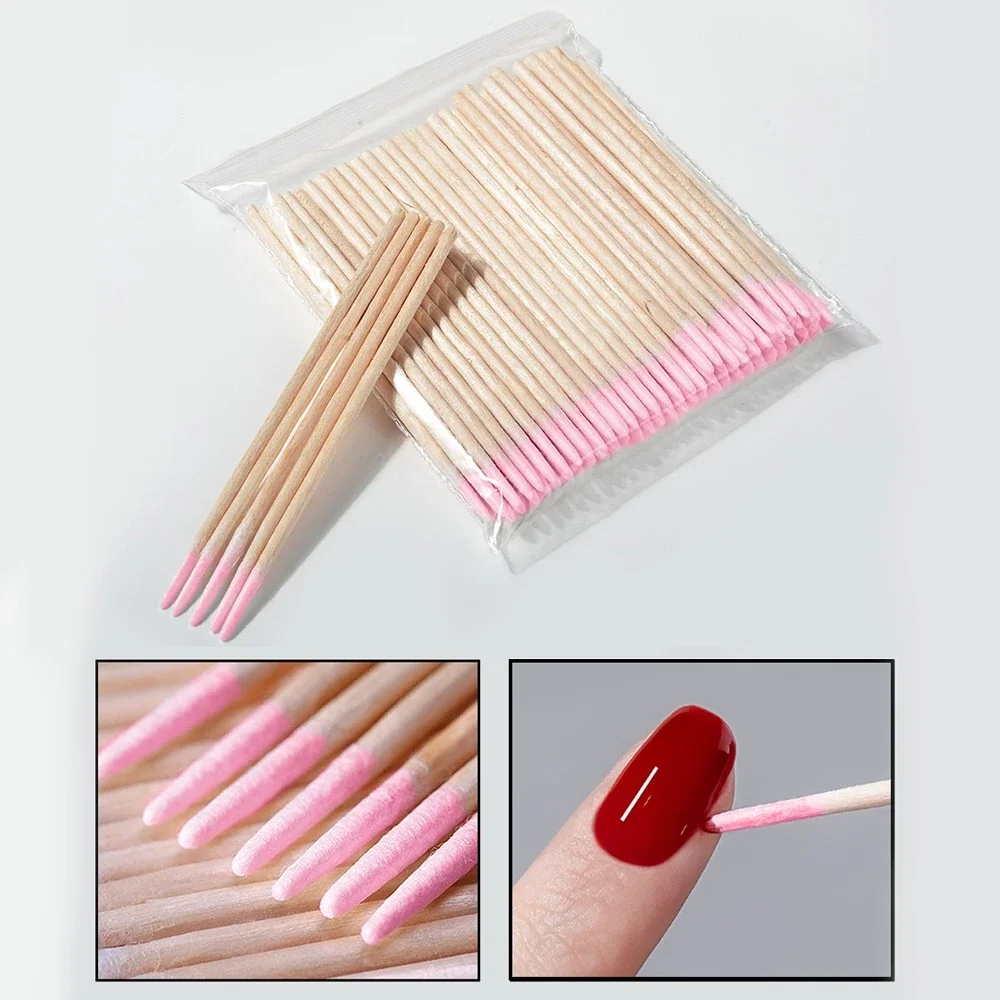 Pointy Tip Cotton Swab For Manicure Nail Art Tool Wooden Tip Stick Long 100Pcs Tip Semi Permanent Embroidered Cotton Swabs