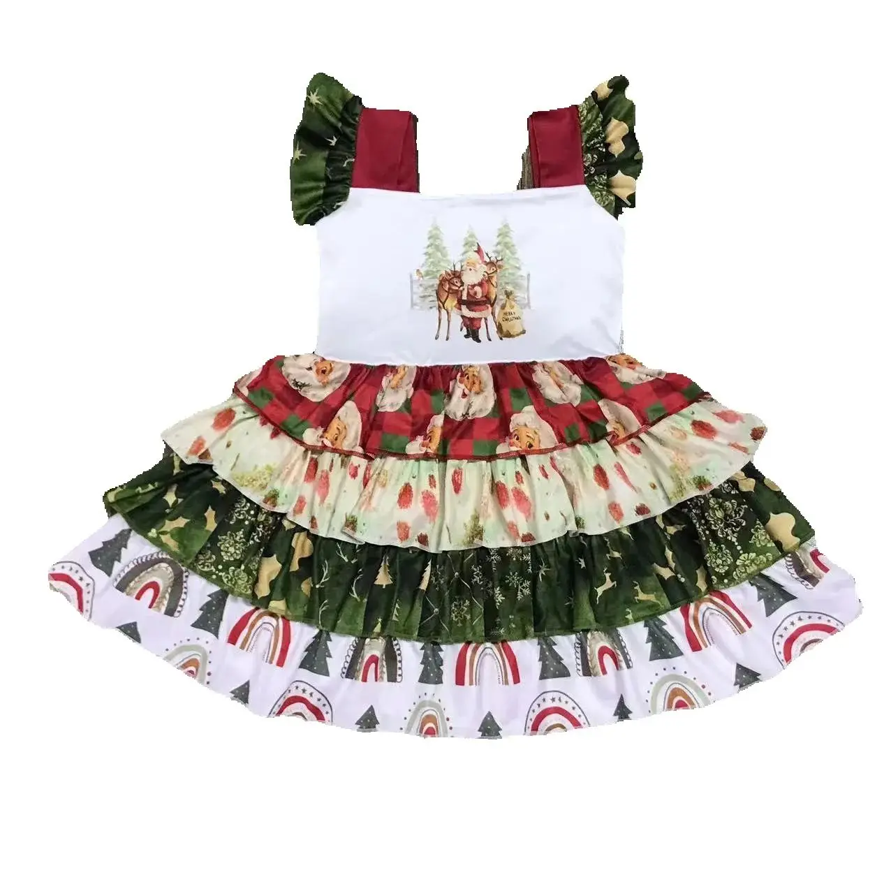 Vestido rojo de otoño de Papá Noel de dibujos animados para niñas, ropa dulce para exteriores para bebés, ropa para niños de 0 a 16 años