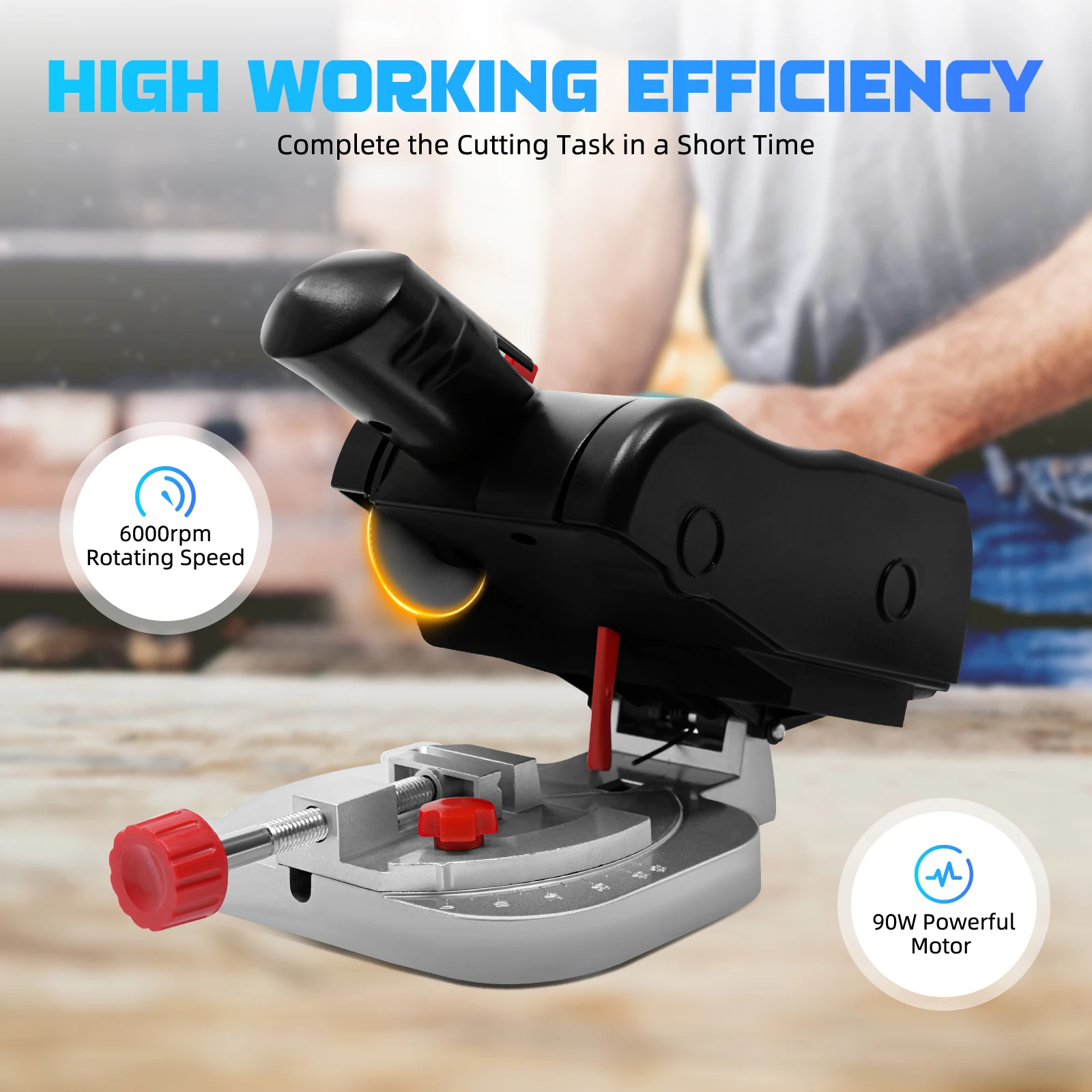 6000r/min Mini Miter Cut-off Chop Saw 0-45° Home DIY Benchtop Table Cutting Machine Steel and Resin Blade for Wood Plastic Metal