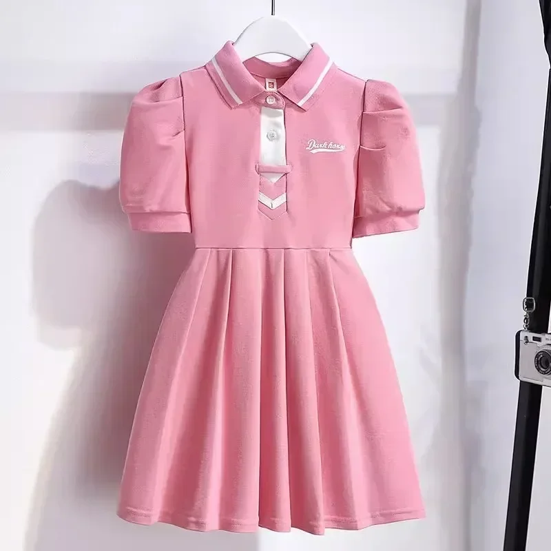 Fashionable Girl's Skirt Sweet Style Sweet Pleated Skirt Princess Skirt 2024 Children's New Short-sleeved Dress