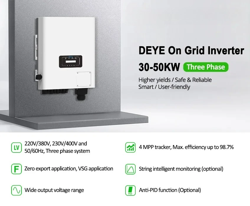 In Stock Deye SUN-30-50K-G04 High Quality on Grid Inverter 50kw 40kw 30kw 20kw Grid Tie Inverter for Project