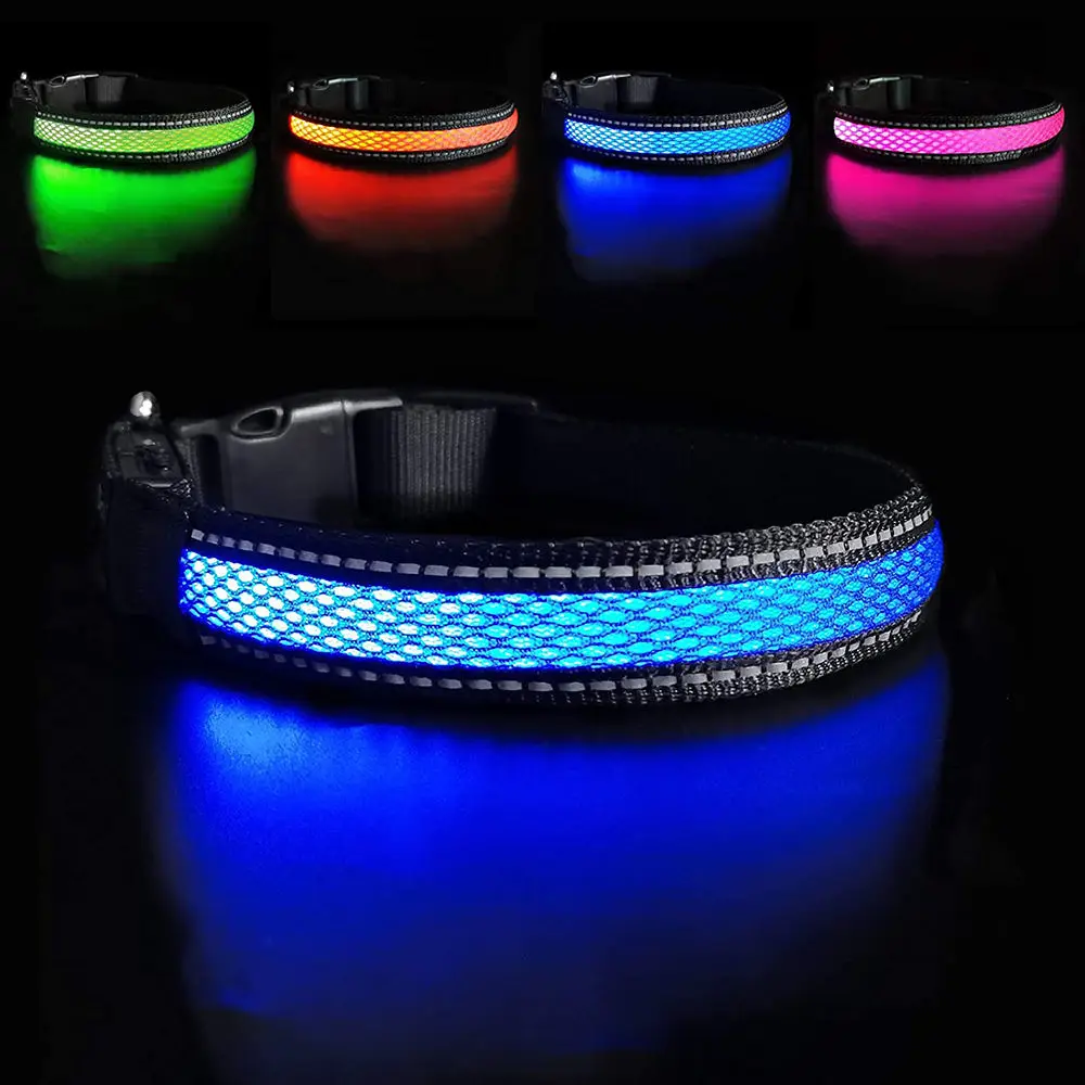 

USB LED Glowing Dog Collar Adjustable Flashing Recharge Luminous Dog Collar Night Safety Pet Necklace Glow up Collar for Dog