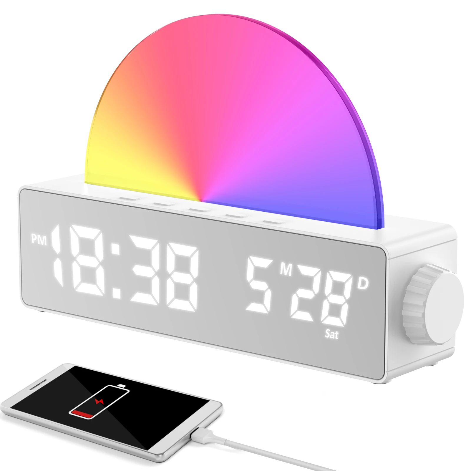 Sunrise Alarm Clock Touch Control Wake Up Light Dawn Simulator Alarm Clocks 7-Color LED Digital Alarm Clock Bedside Sun Lamp