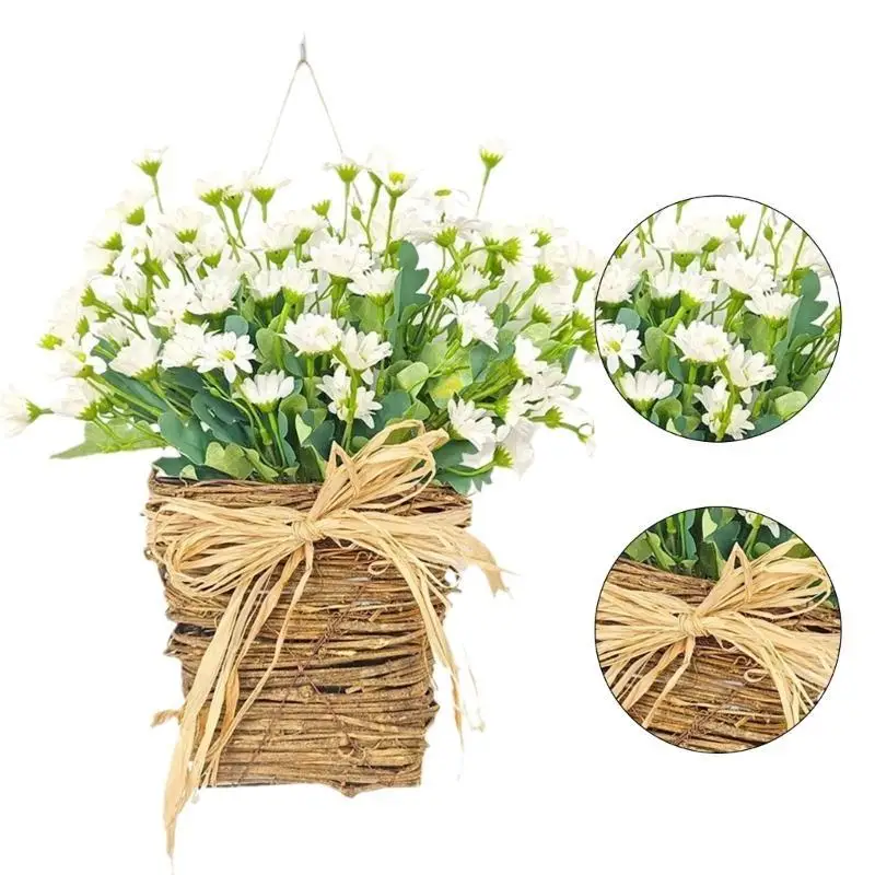 

652F Искусственная цветочная корзина для весенне-летнего декора стены Красивый венок для входной двери