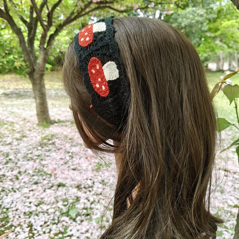 Cute French Knitted Headband Mushroom Floral Women Hair Scarf Bohemian Pastoral Hollow Out Hair Band Travel