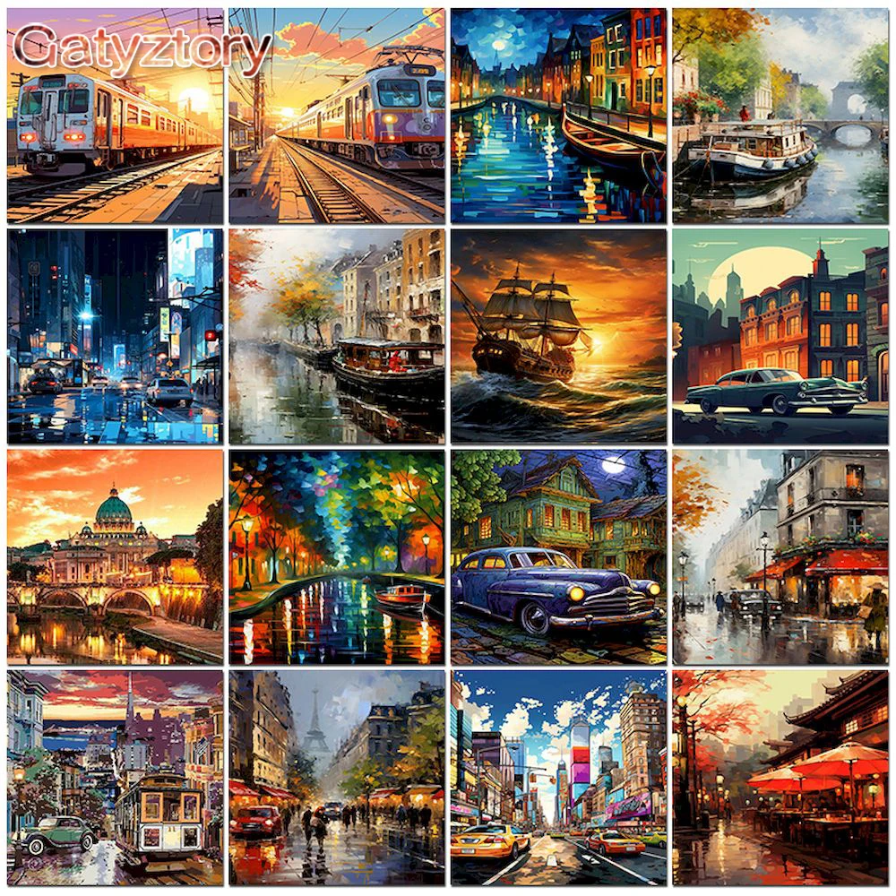 GATYZTORY Paint By Number Abstract City Oil Painting DIY Craft Kits For Adults Handmade Drawing Picture By Number Home Decor New