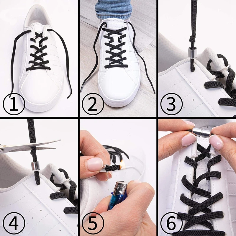 Alloy Lock No Tie Shoe Laces Flat Shoelaces for Sneakers Elastic Laces Without Ties Kids Adult Quick Lace for Shoes Rubber Bands