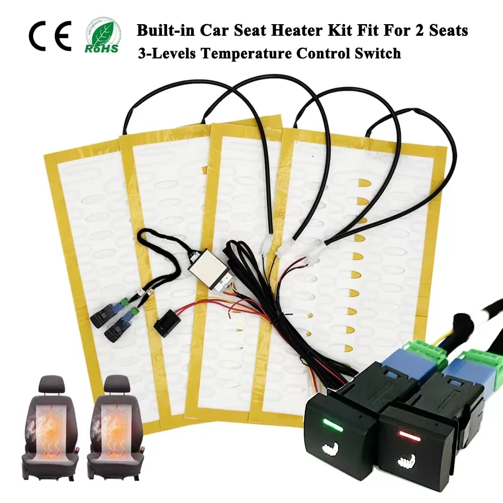 Universal Built-in Car Seat Heater Fit 2 Seats DC12V Alloy Wire Heating Pads 3-Levels Control Switch System For Toyota Seats