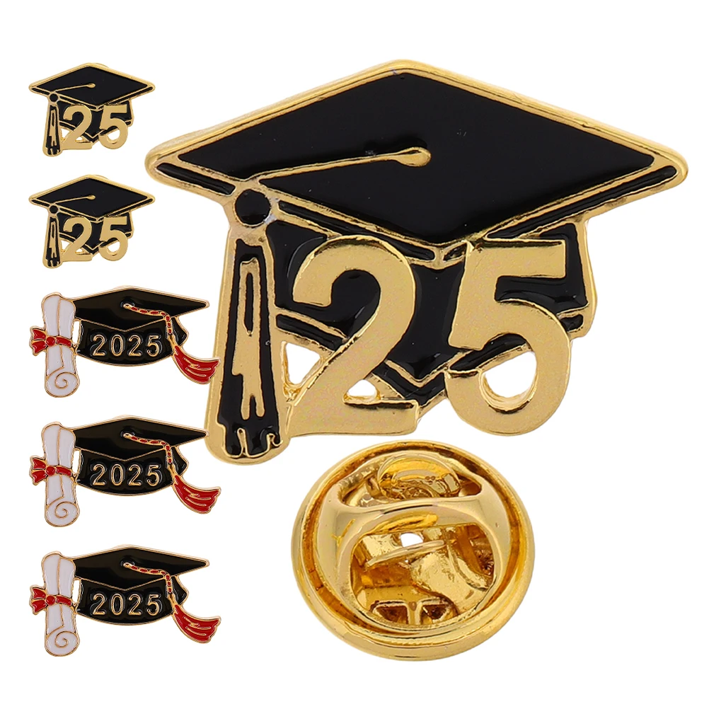 

6pcs Cap Lapel 2025 Mini Metal Grad Cap Label Pins For Clothes Hats Bags Season Accessories Graduation Party Supplies Alloy