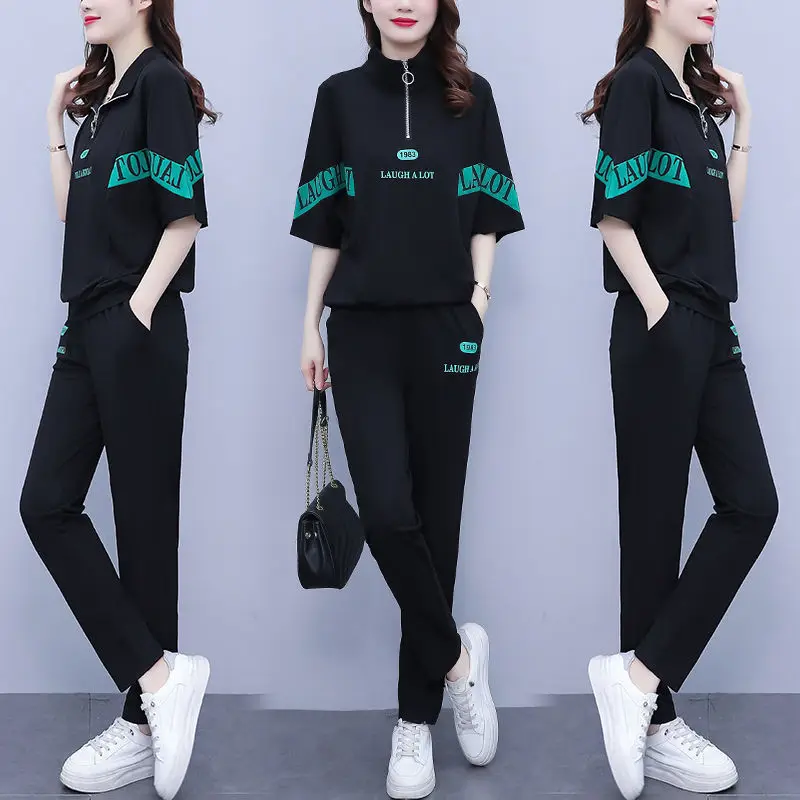 Women's Casual Tracksuit 2024 Summer New Fashion Plus Size Clothing Ladie Crop Tops Pants 2 Two Piece Set Cute Outfits For Women