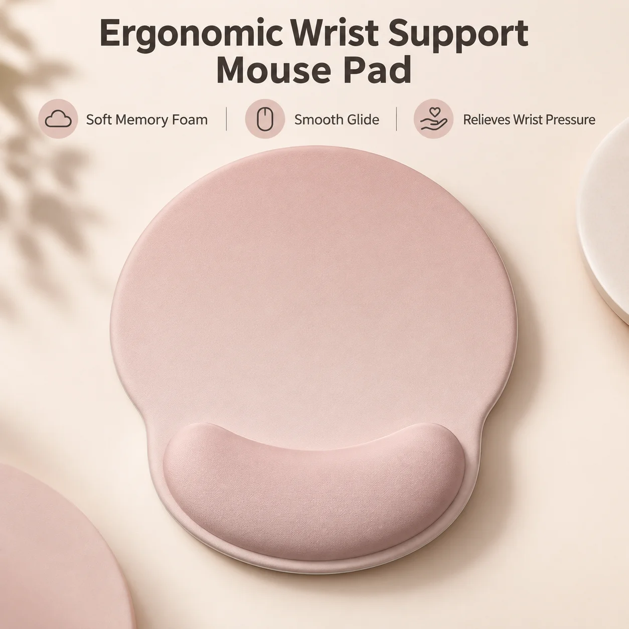 Ergonomic Mouse Pad with Wrist Rest Memory Foam Non Slip Round Mouse Mat Comfortable Wrist Support for Office Laptop Computer