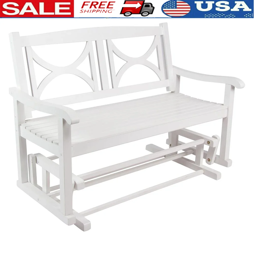 

Modern Cedar Outdoor Glider Loveseat Bench Kiln-Dried Hardwood Smooth Motion Easy Assembly White Finish 25"D x 48.5"W x 39"H