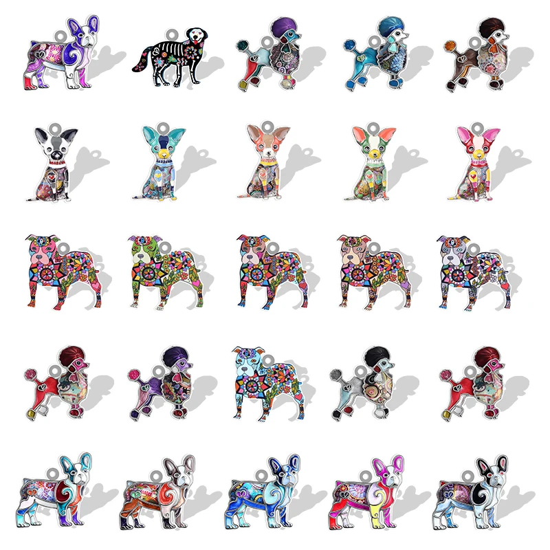 Border Collie Poodle Corgi Resin Charms Art Dogs Colorful Patterns Acrylic Jewelry Findings 2022 Fashion Men's Accessory QDW106