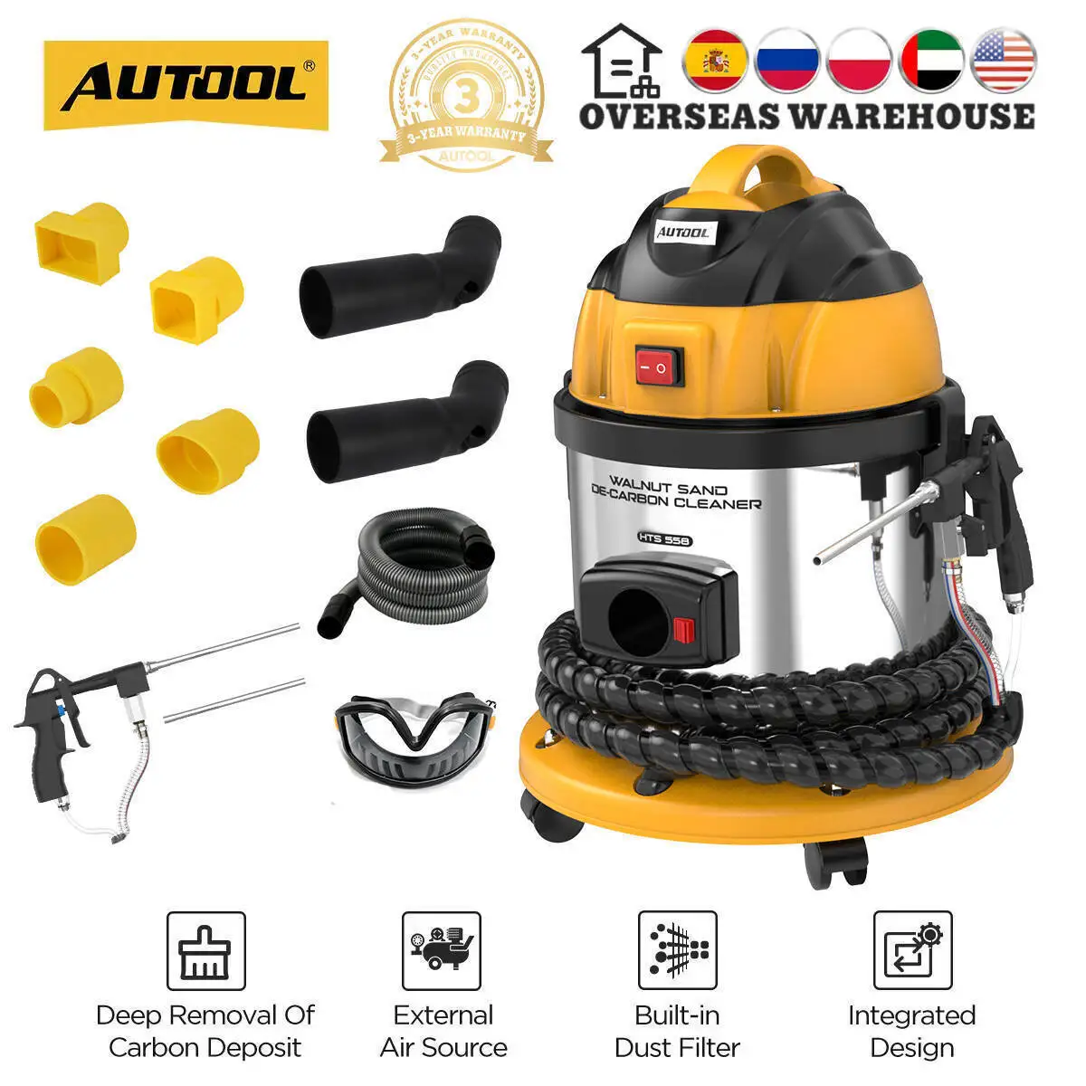 AUTOOL HTS558 Walnut Sand Carbon Deposition Cleaner Automotive Engine Intake Pipe & Intake Valve Cleaning Machine Professional Walnut Blasting Decarbonizing Equipment Carbon Deposit Removal Tool for GDI Petrol Car Engine Maintenance