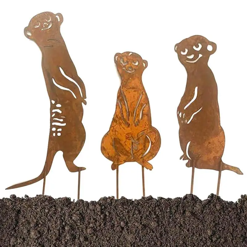 

Metal Meerkat Family Stake Metal Outdoor Figurine Set Of 3 Rusty Iron Art Statues For Yard Lawn Trees Fences Gates Windows Walls